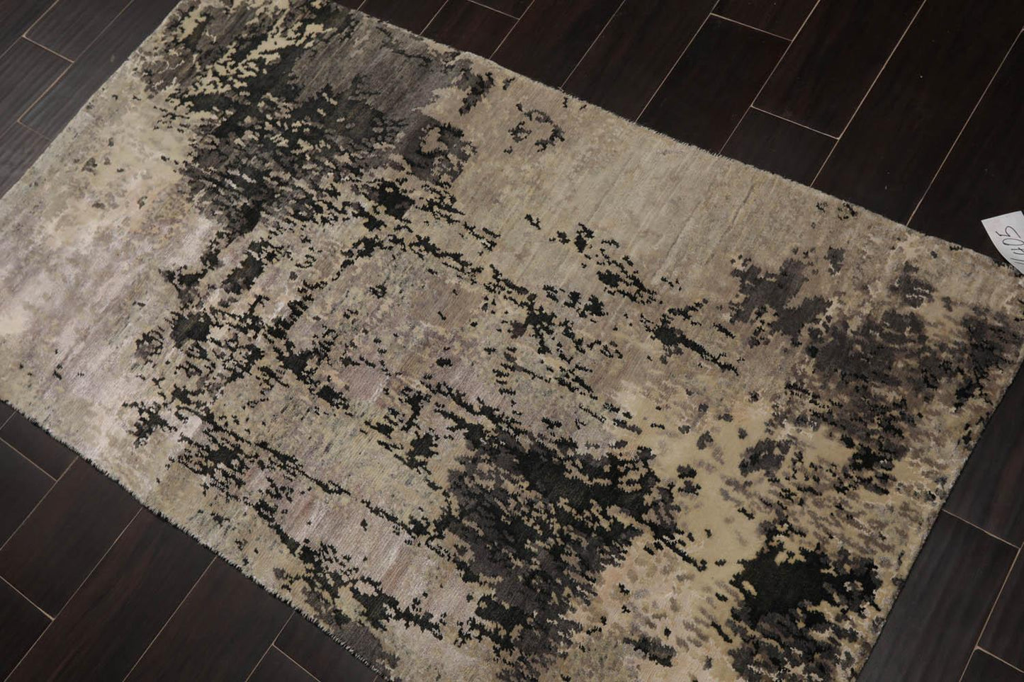 2'11" x 5’2" Hand Knotted Wool & Silk Designer Abstract Tibetan Area rug Gray-2