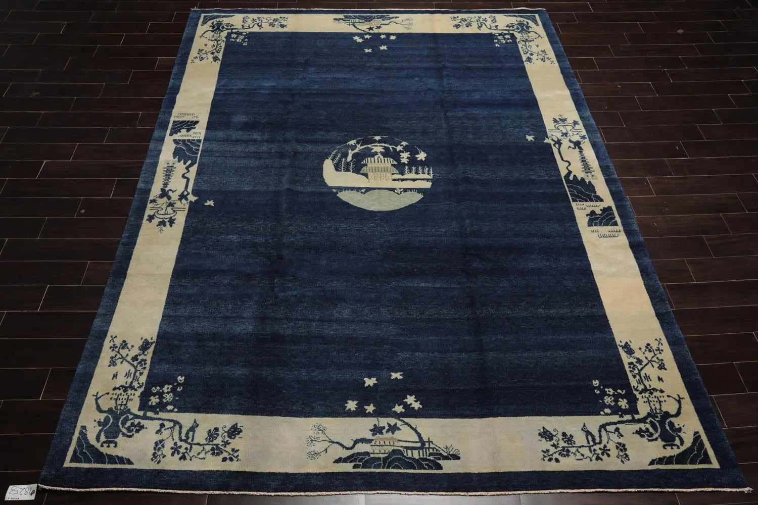 9x12 Navy Blue Hand Knotted Tibetan 100% Wool Michaelian & Kohlberg Chinese Art Deco Oriental Area Rug-2