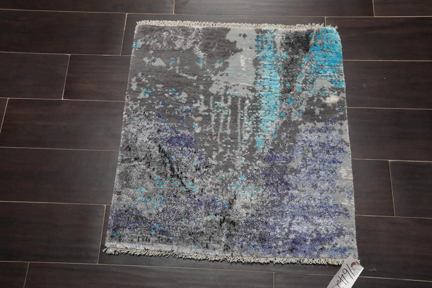 2' x 2' Hand Knotted Wool & Silk Square Modern Tibetan Oriental Area Rug Gray-1