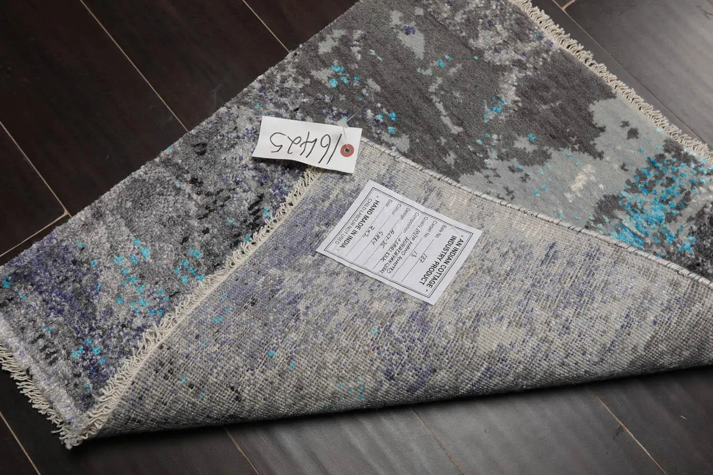 2' x 2' Hand Knotted Wool & Silk Square Modern Tibetan Oriental Area Rug Gray-2