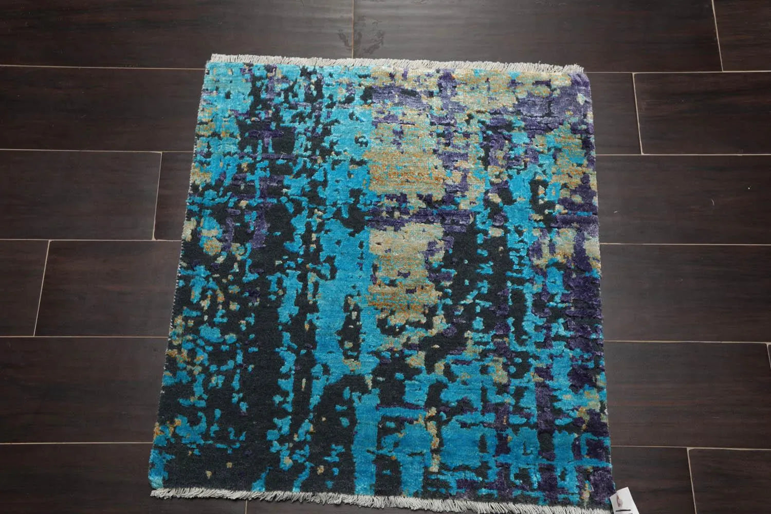 2’ x 2’ Hand Knotted Wool & Silk Modern Square Tibetan Area rug Turquoise-1