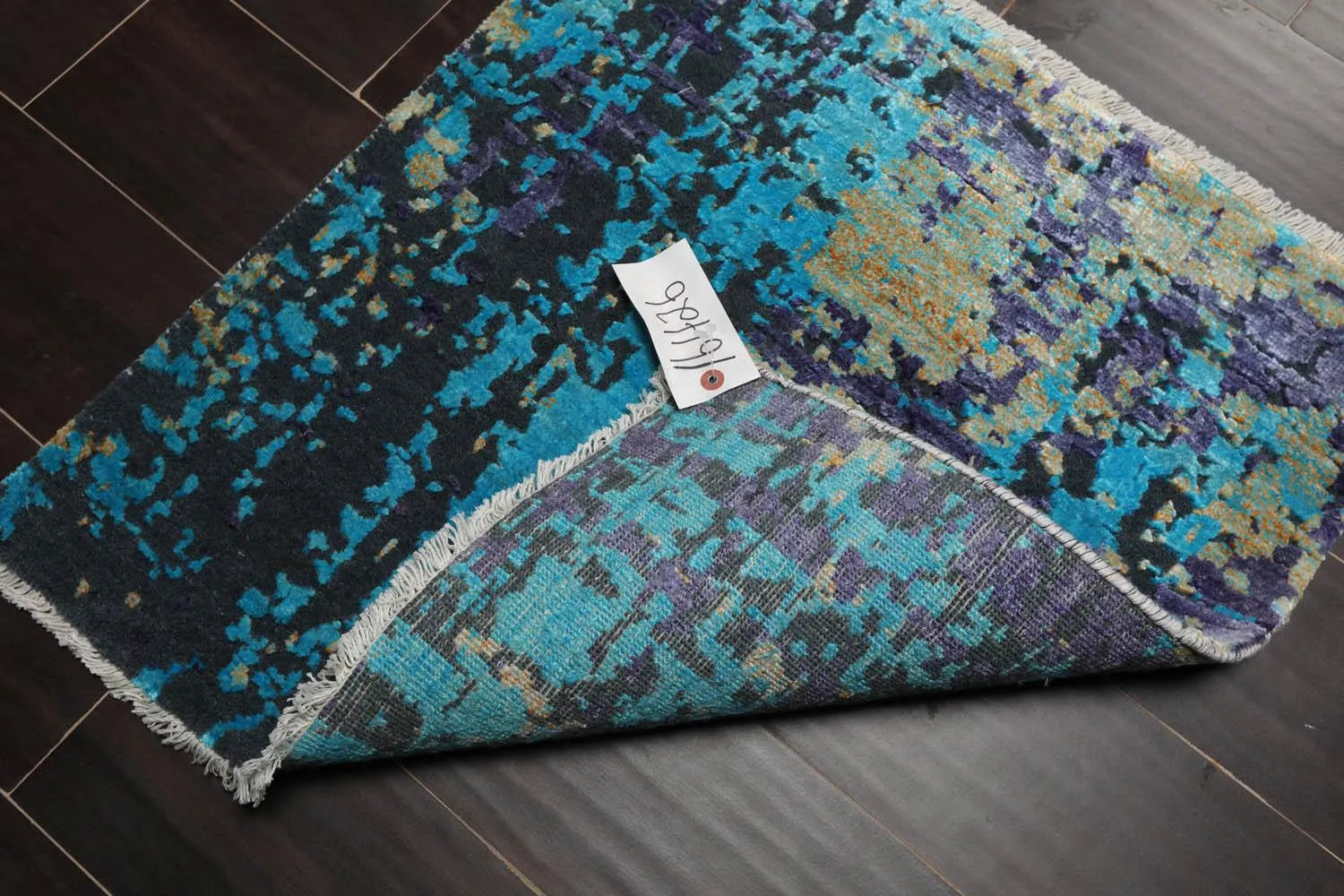 2’ x 2’ Hand Knotted Wool & Silk Modern Square Tibetan Area rug Turquoise-2