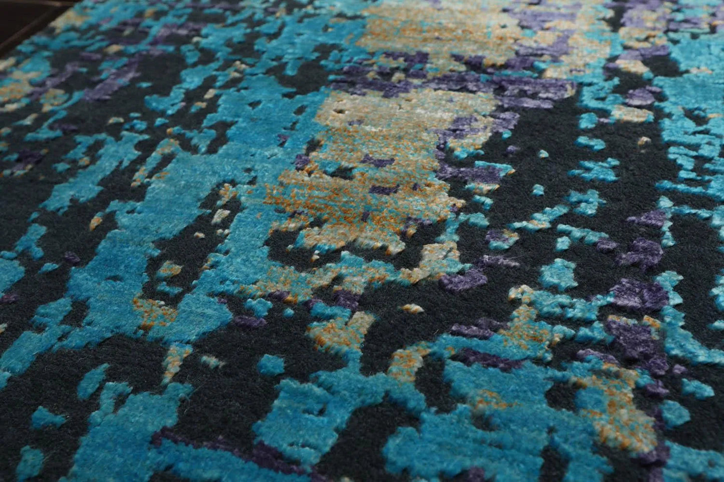 2’ x 2’ Hand Knotted Wool & Silk Modern Square Tibetan Area rug Turquoise-3