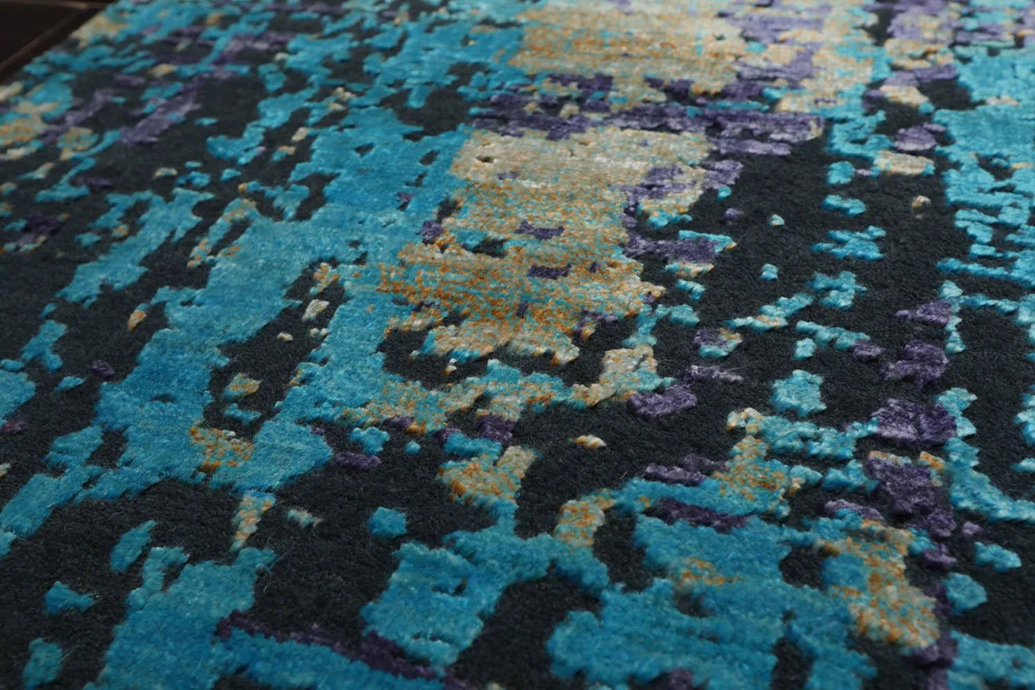 2’ x 2’ Hand Knotted Wool & Silk Modern Square Tibetan Area rug Turquoise-3