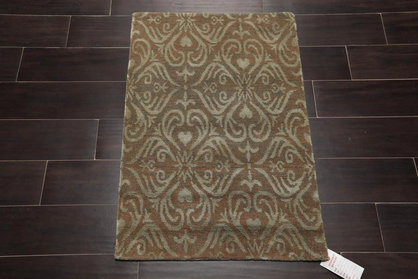 2’ x 3’ Hand Knotted Wool & Silk Transitional Tibetan Oriental Area rug Tan-1