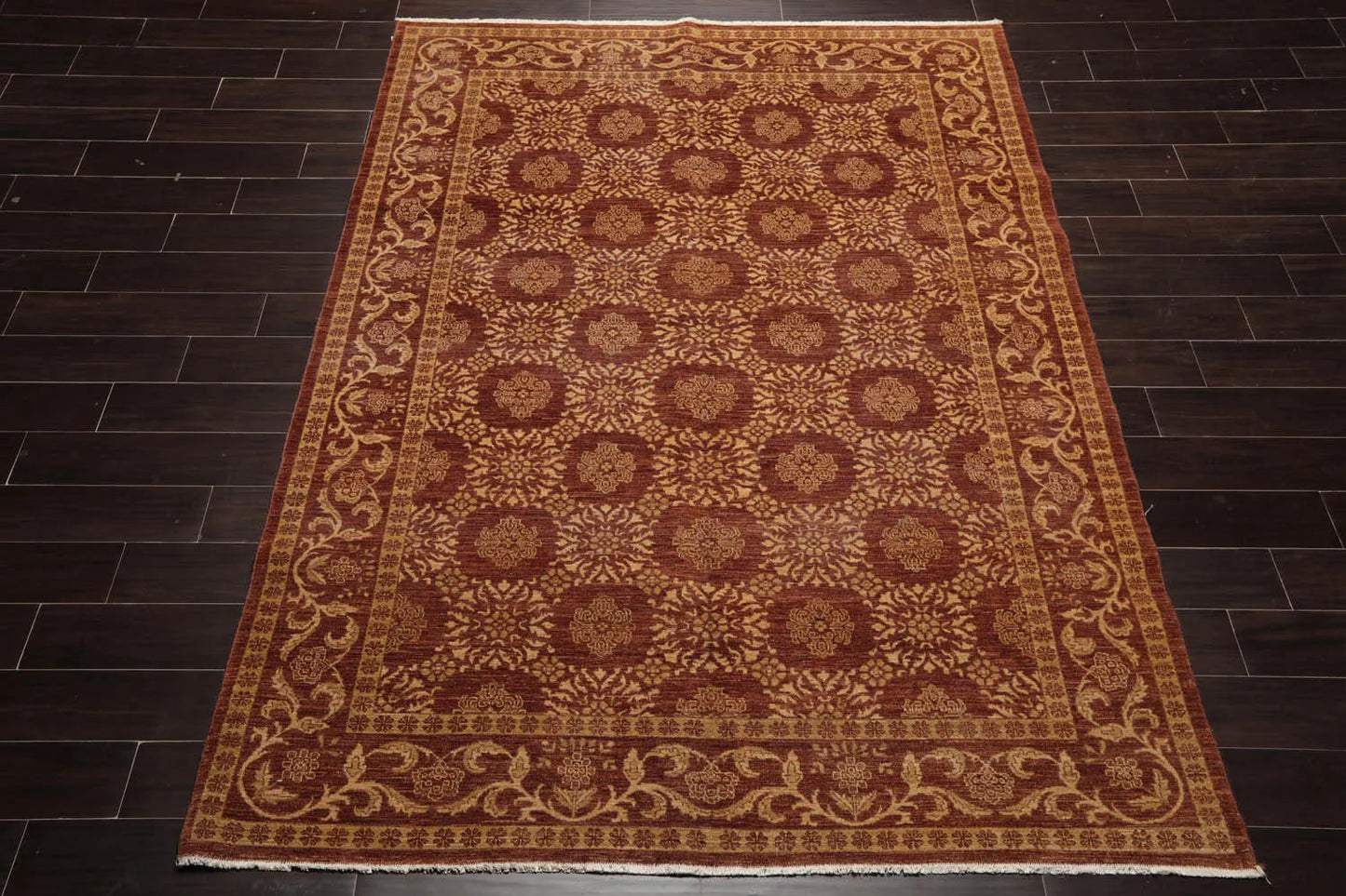6x9 Brown Hand Knotted 100% Wool Traditional Oriental Area Rug-2