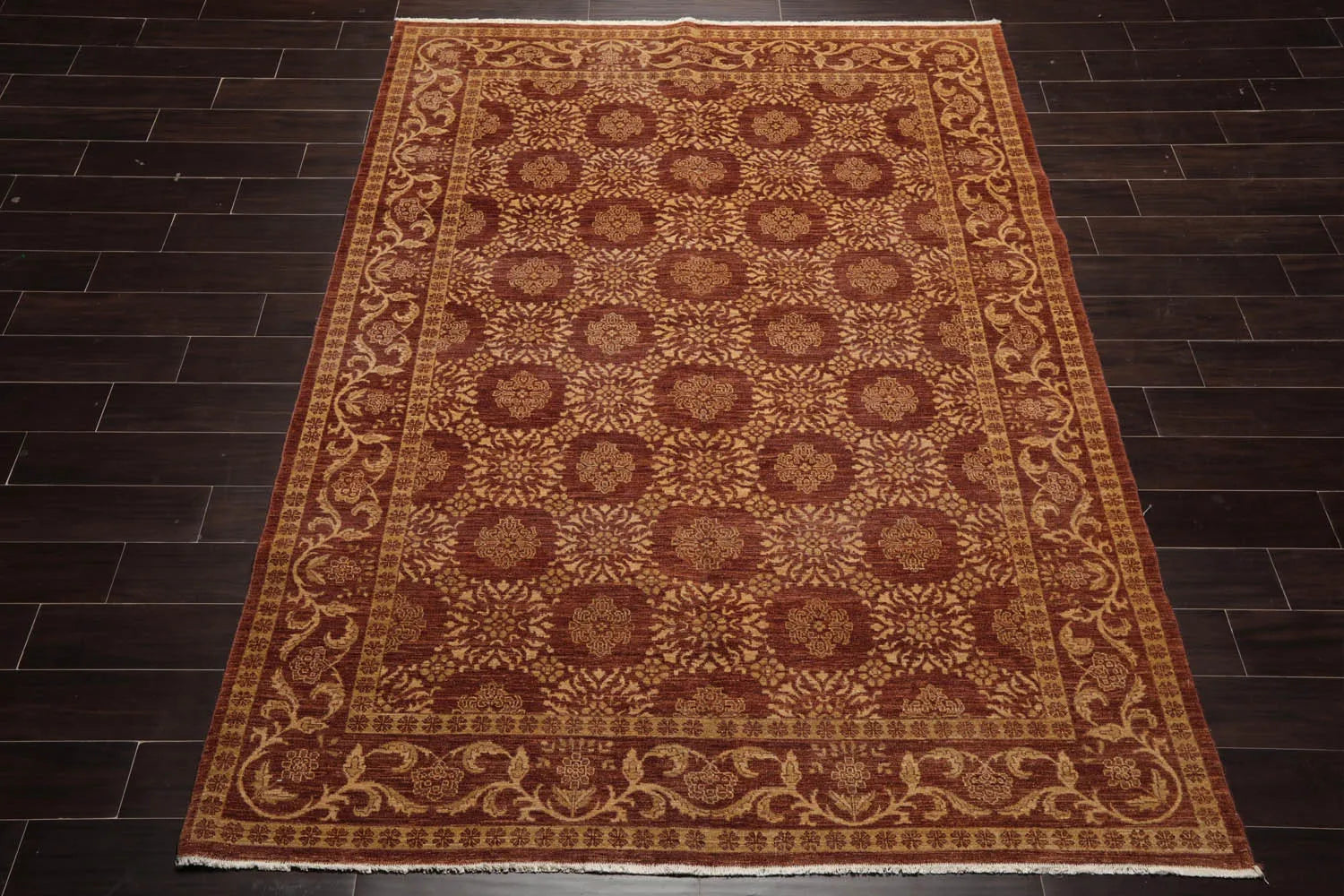 6x9 Brown Hand Knotted 100% Wool Traditional Oriental Area Rug-2