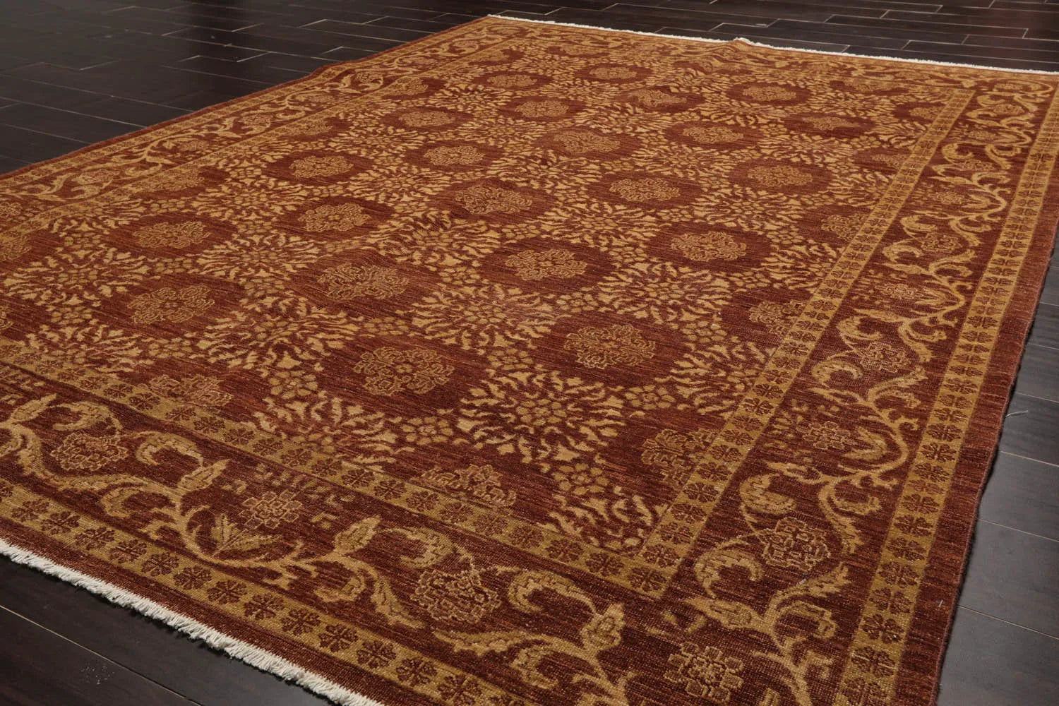 6x9 Brown Hand Knotted 100% Wool Traditional Oriental Area Rug-3