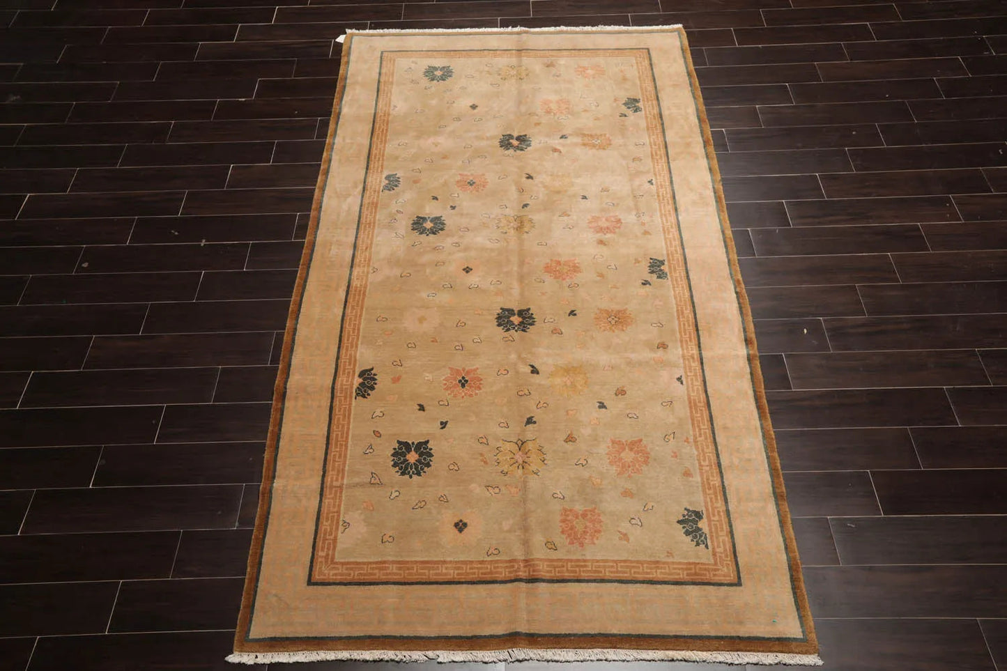 6x9 Beige Hand Knotted Tibetan 100% Wool Art Deco Traditional Oriental Area Rug-2