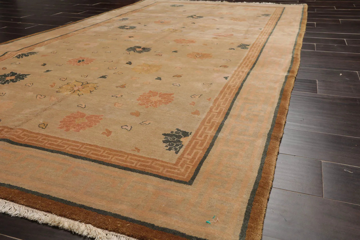 6x9 Beige Hand Knotted Tibetan 100% Wool Art Deco Traditional Oriental Area Rug-3