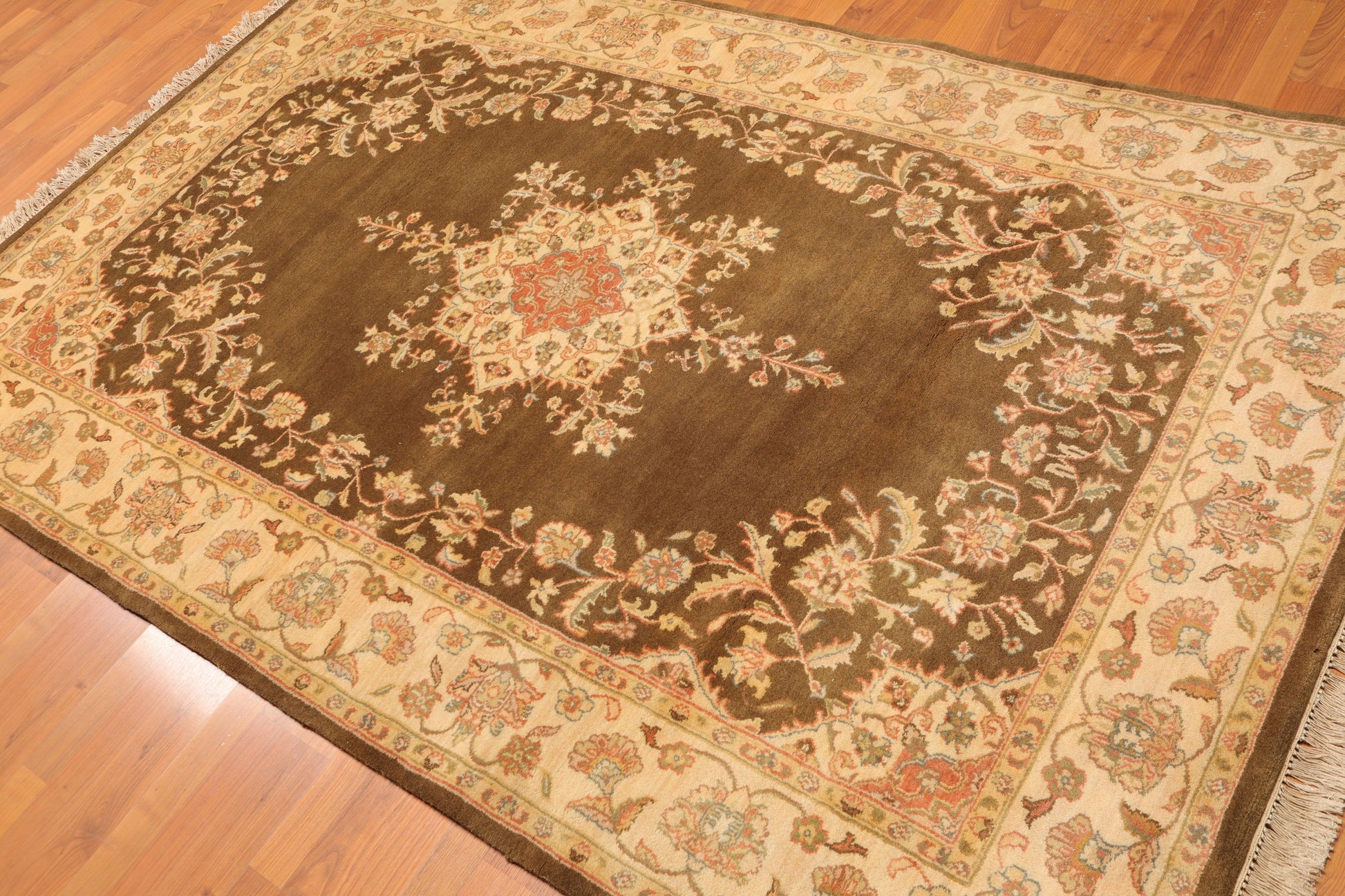 5' x 7'9" Hand Knotted Kermann Traditional 100% Wool Persian Oriental Area rug Mocha-2