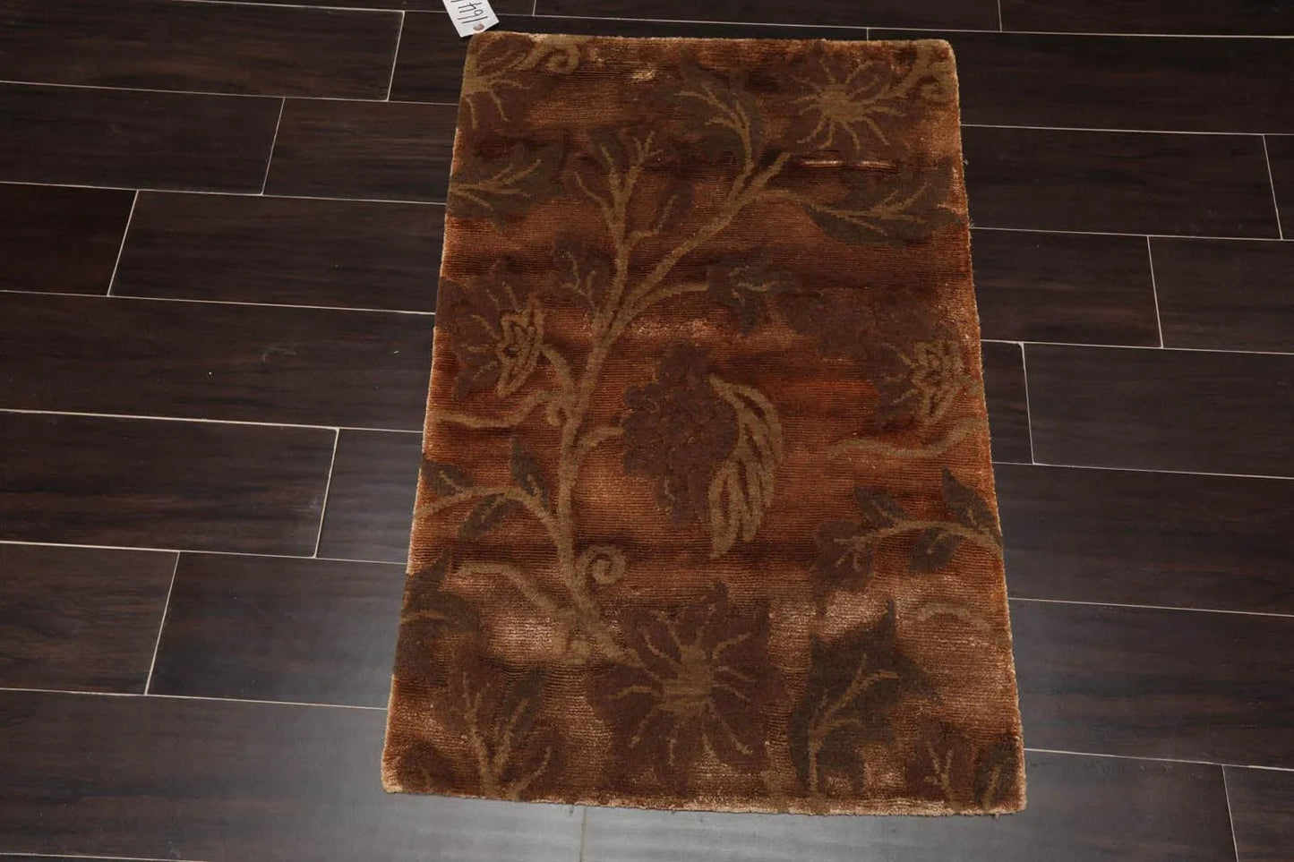2' x 3' Hand Knotted Wool & Silk Transitional Tibetan Oriental Area Rug Brown-1