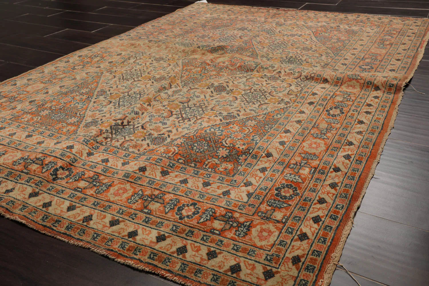 4x6 Beige, Orange Hand Knotted Tribal 100% Wool Heriz Traditional 250 KPSI Oriental Area Rug-3
