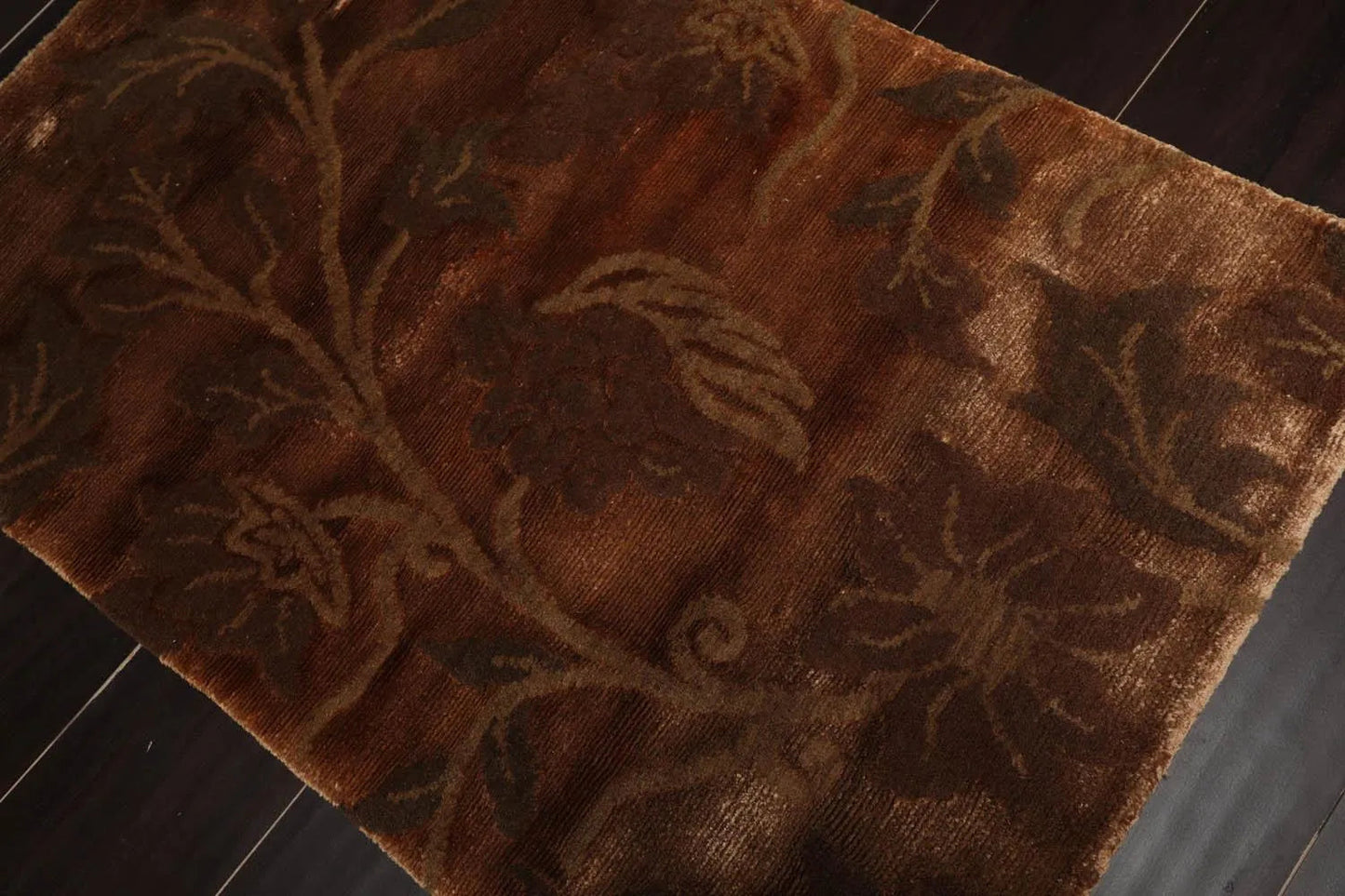 2' x 3' Hand Knotted Wool & Silk Transitional Tibetan Oriental Area Rug Brown-2
