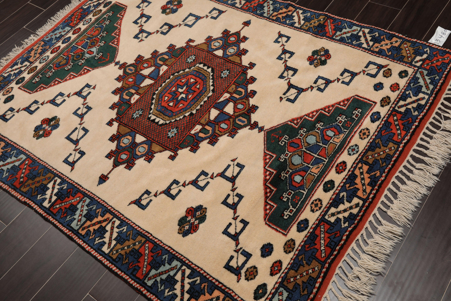 4'7" x 6' Hand Knotted Wool on Wool Tribal Afghan Kazak Veg Dyes Area Rug Ivory-2