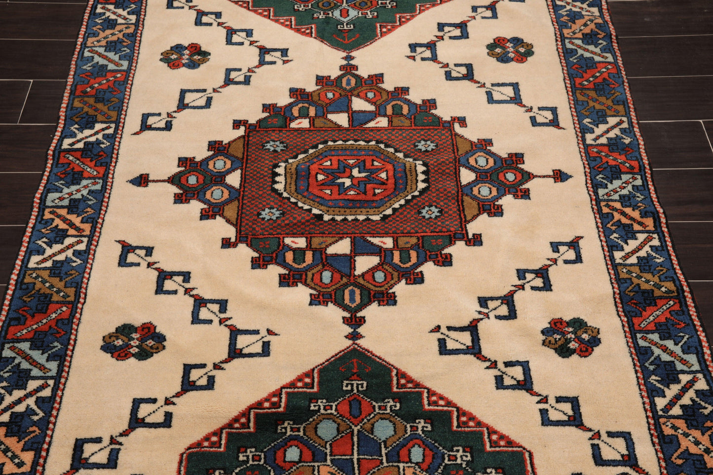 4'7" x 6' Hand Knotted Wool on Wool Tribal Afghan Kazak Veg Dyes Area Rug Ivory-4