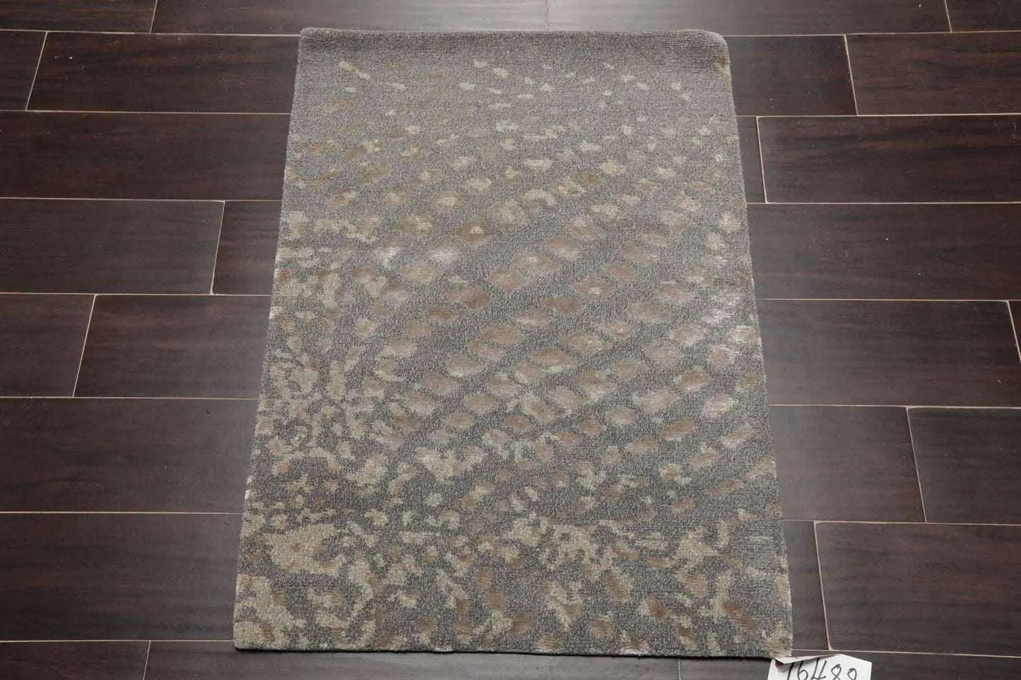2' x 3' Hand Knotted Wool & Silk Modern Tibetan Oriental Area Rug Gray-1