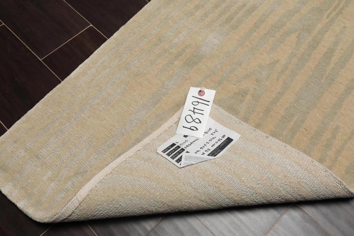 2' x 3' Hand Knotted Wool & Silk Modern Tibetan Oriental Area Rug Beige, Gray-3