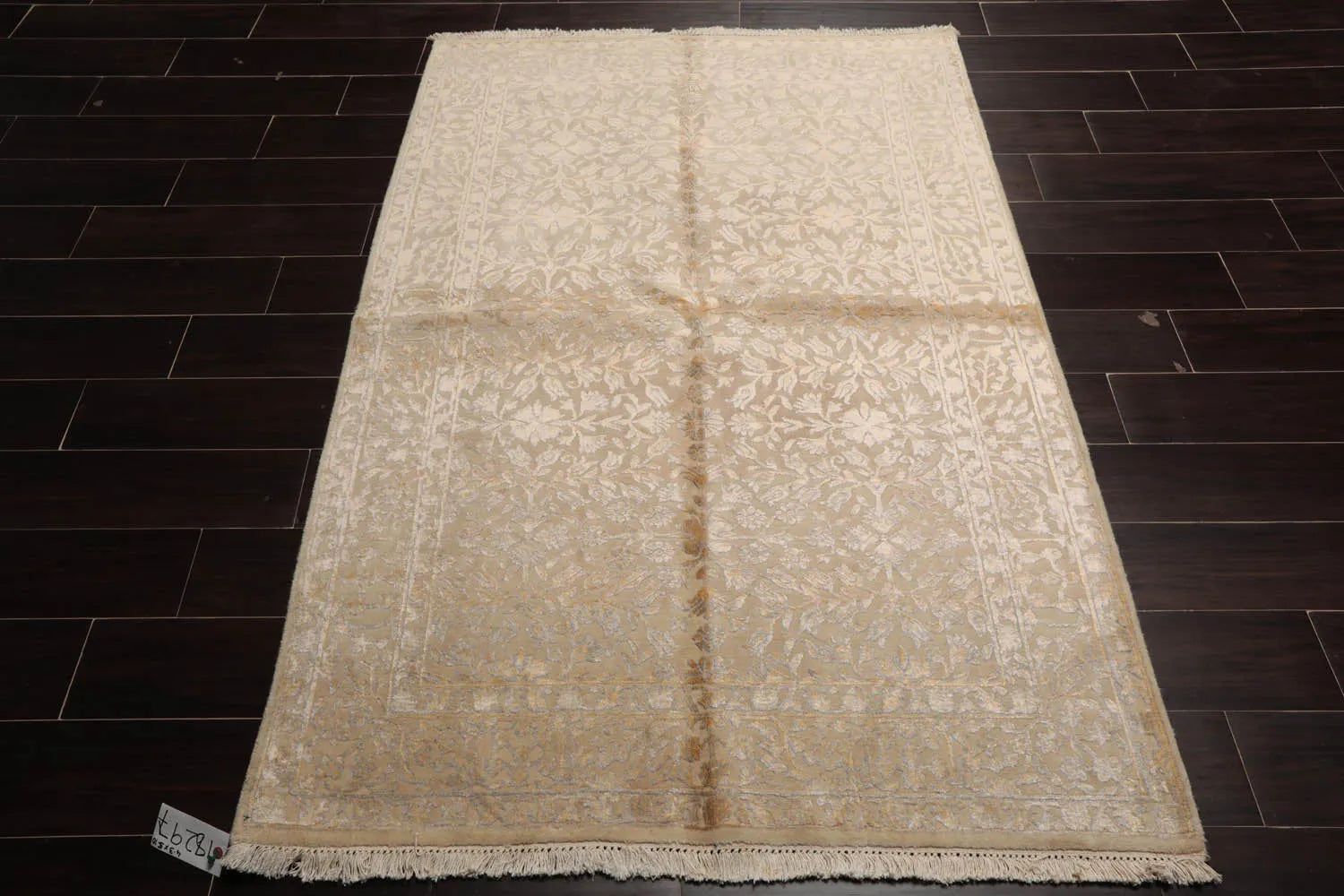 4x6 Ivory, Gray Hand Knotted Tibetan 100% Wool Tibetan Modern & Contemporary Oriental Area Rug-2