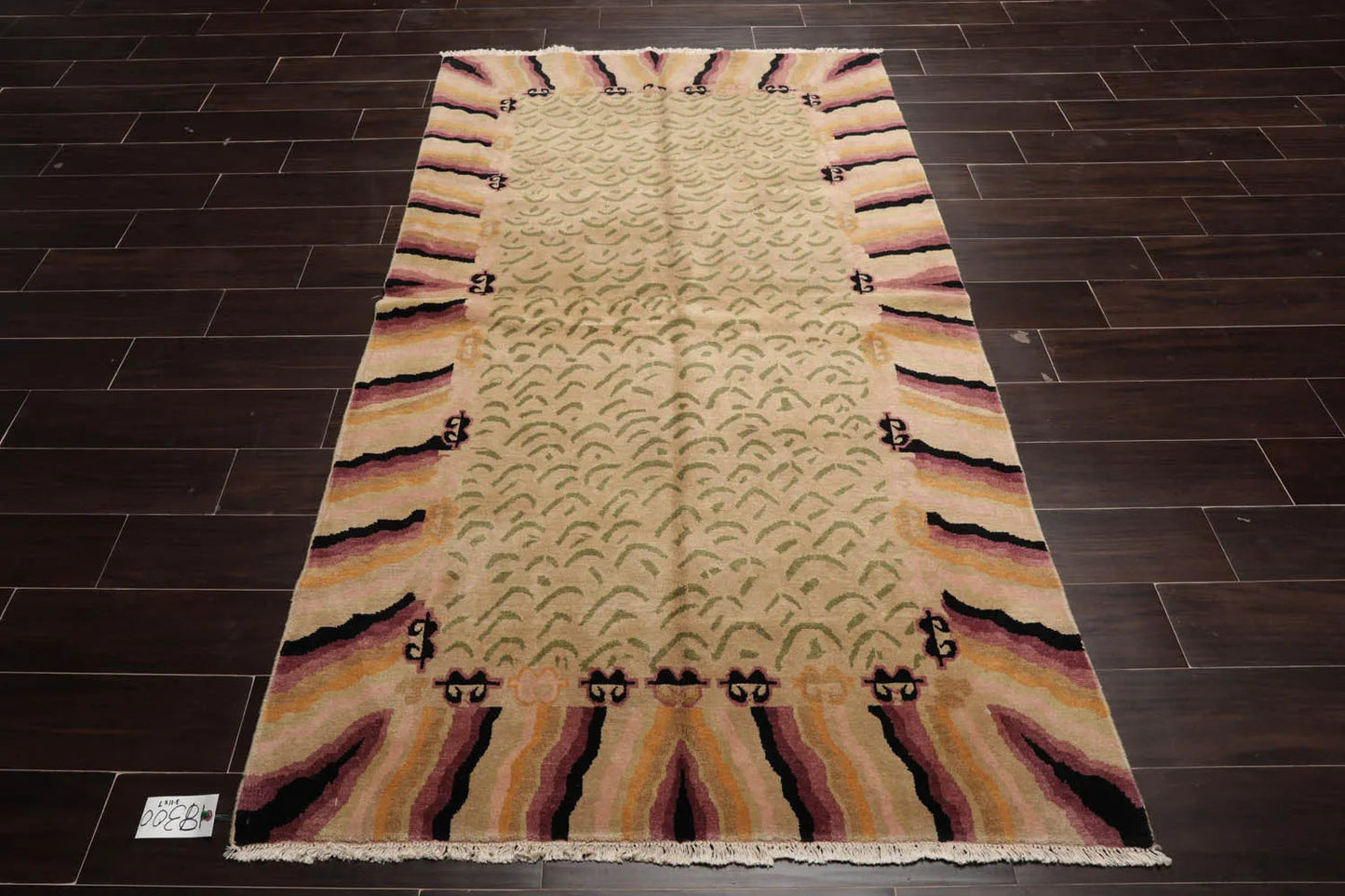3'11 x 7' Beige, Sage Hand Knotted Tibetan 100% Wool Michaelian & Kohlberg Modern & Contemporary Oriental Area Rug-2