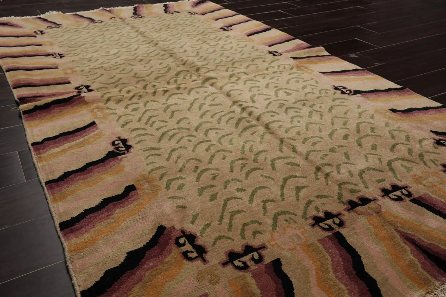 3'11 x 7' Beige, Sage Hand Knotted Tibetan 100% Wool Michaelian & Kohlberg Modern & Contemporary Oriental Area Rug-3
