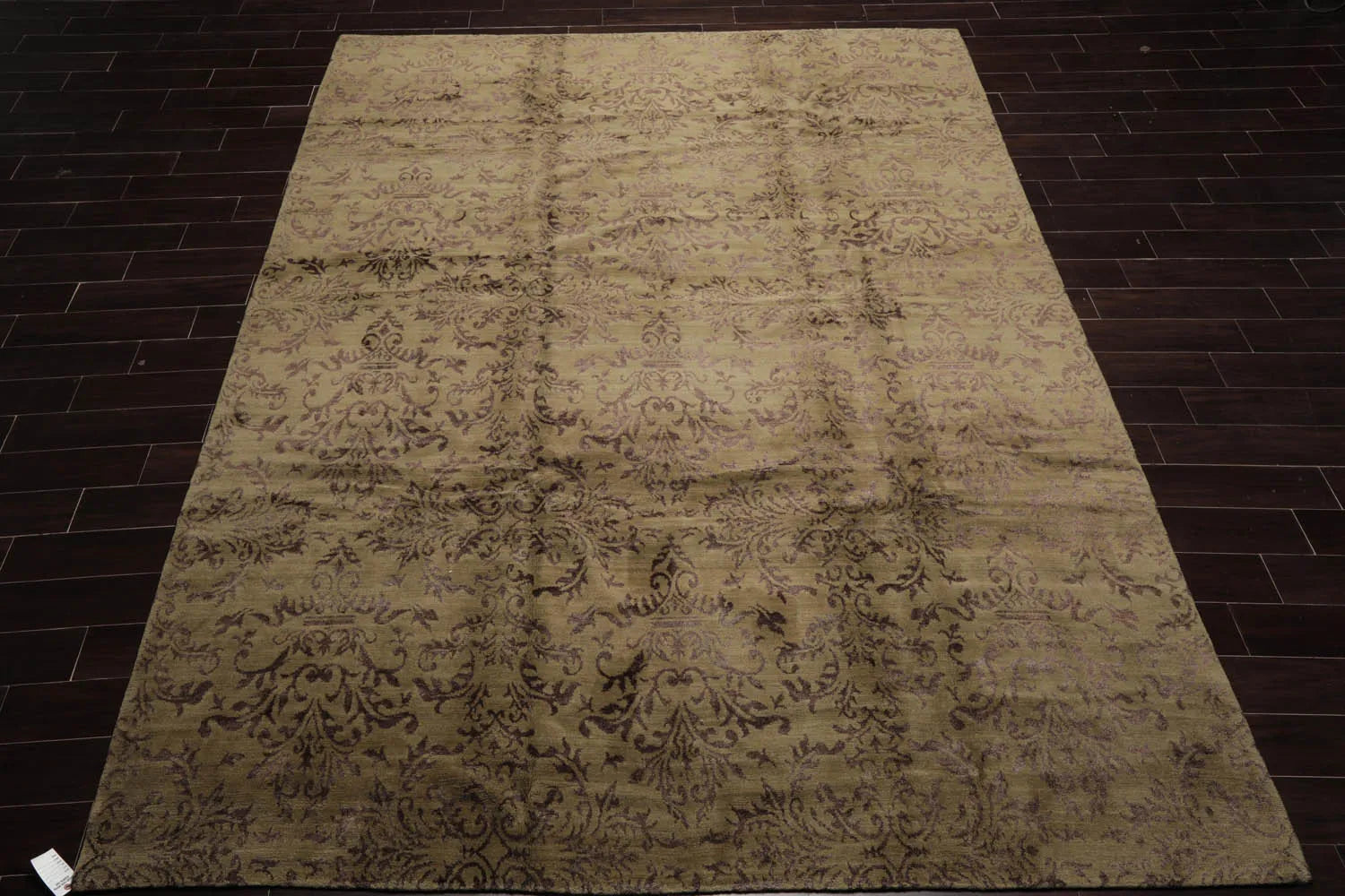 9x12 Moss, Graphite Mark Phillips Hand Knotted Tibetan 100% Wool Damask Contemporary Area Rug-2
