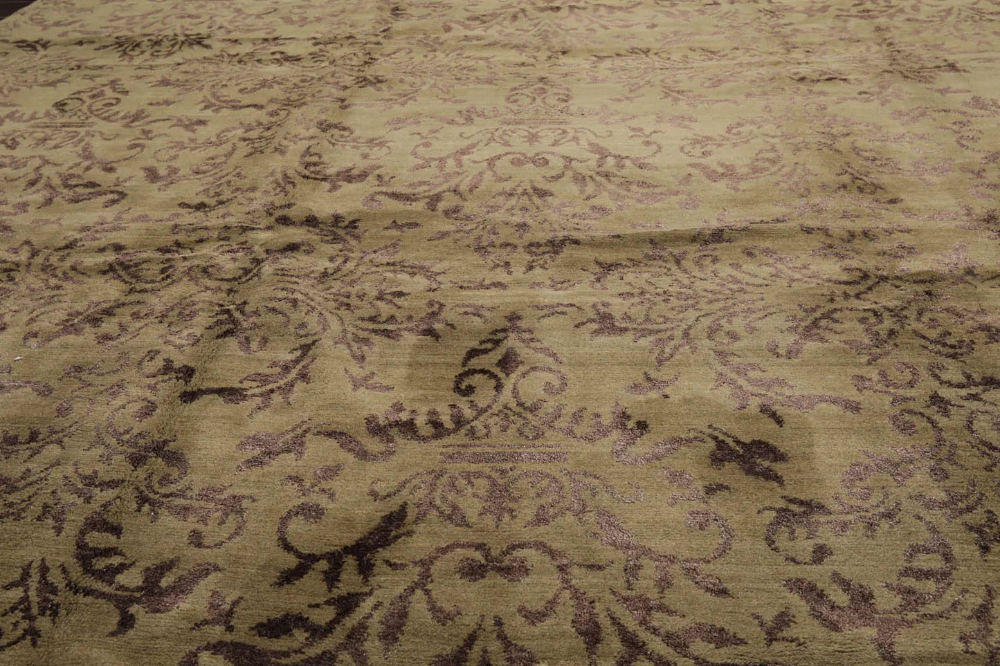 9x12 Moss, Graphite Mark Phillips Hand Knotted Tibetan 100% Wool Damask Contemporary Area Rug-3