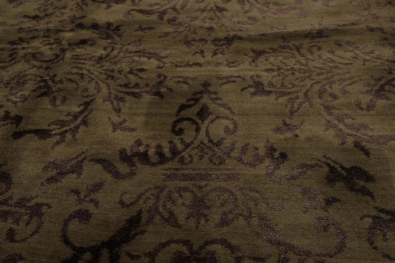 9x12 Moss, Graphite Mark Phillips Hand Knotted Tibetan 100% Wool Damask Contemporary Area Rug-4