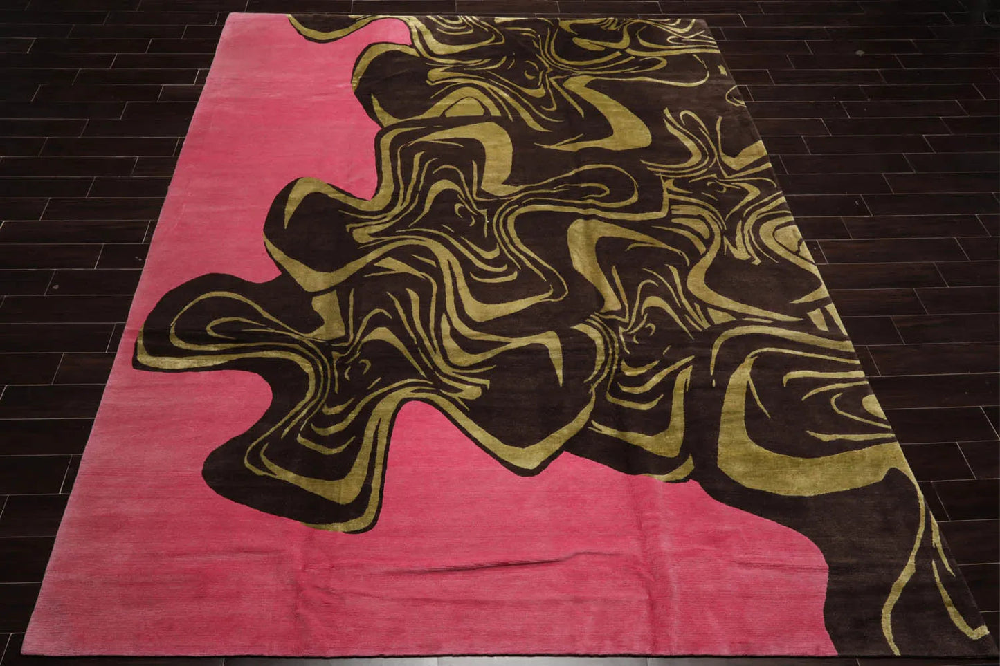9x12 Pink, Brown Mark Philips Hand Knotted Tibetan 100% Wool Modern  Block Oriental Area Rug-2