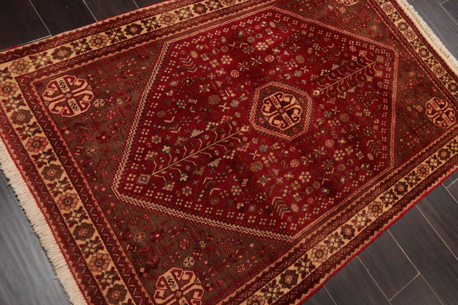 3’4” x 5’1" Hand Knotted Wool Vintage Abadehh 200 KPSI Oriental Area Rug Ruby-2