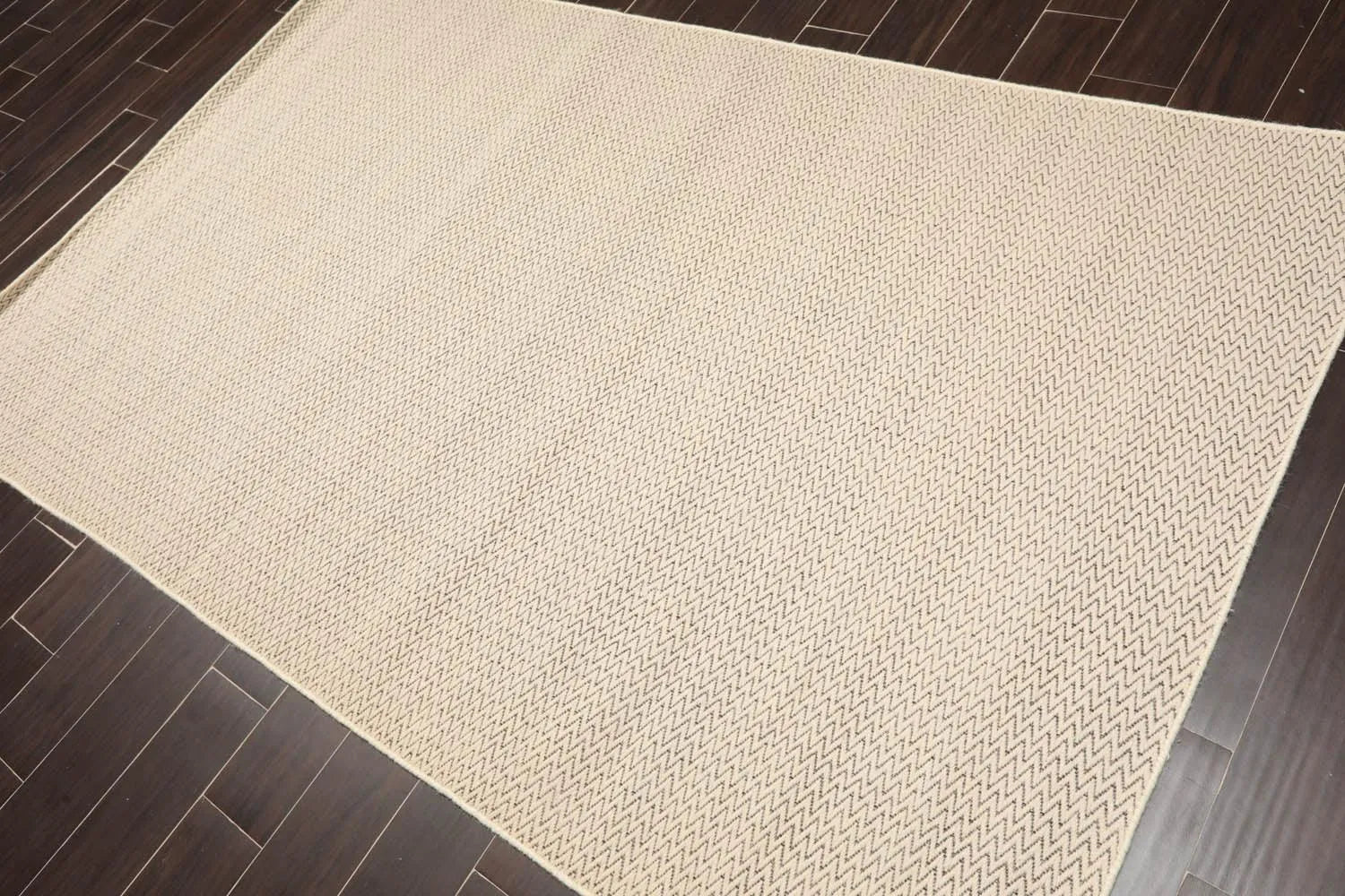 Multi Size Beige Hand Tufted Dhurry Herringbone Pattern 100% Wool Traditional Oriental Area Rug-1