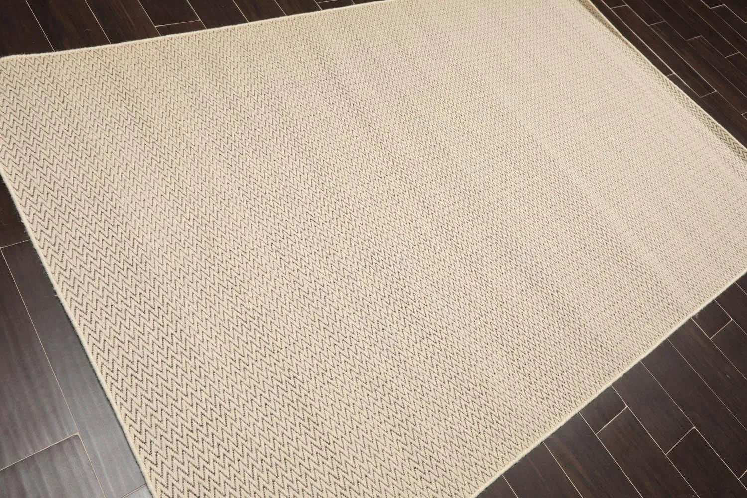 Multi Size Beige Hand Tufted Dhurry Herringbone Pattern 100% Wool Traditional Oriental Area Rug-2