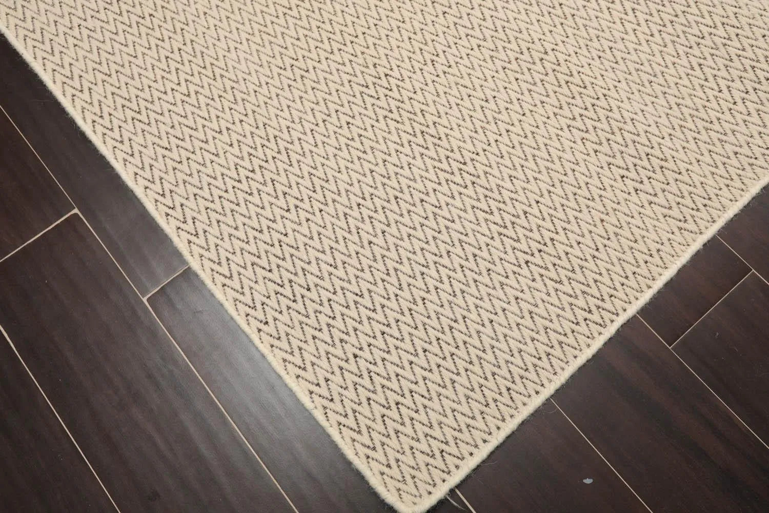 Multi Size Beige Hand Tufted Dhurry Herringbone Pattern 100% Wool Traditional Oriental Area Rug-3