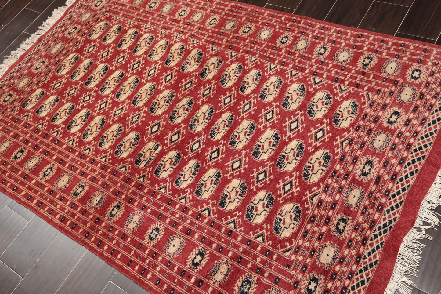 4'2"x6'4" Hand Knotted Wool Bokhaara Traditional 250 KPSI Oriental Area Rug Rust-2