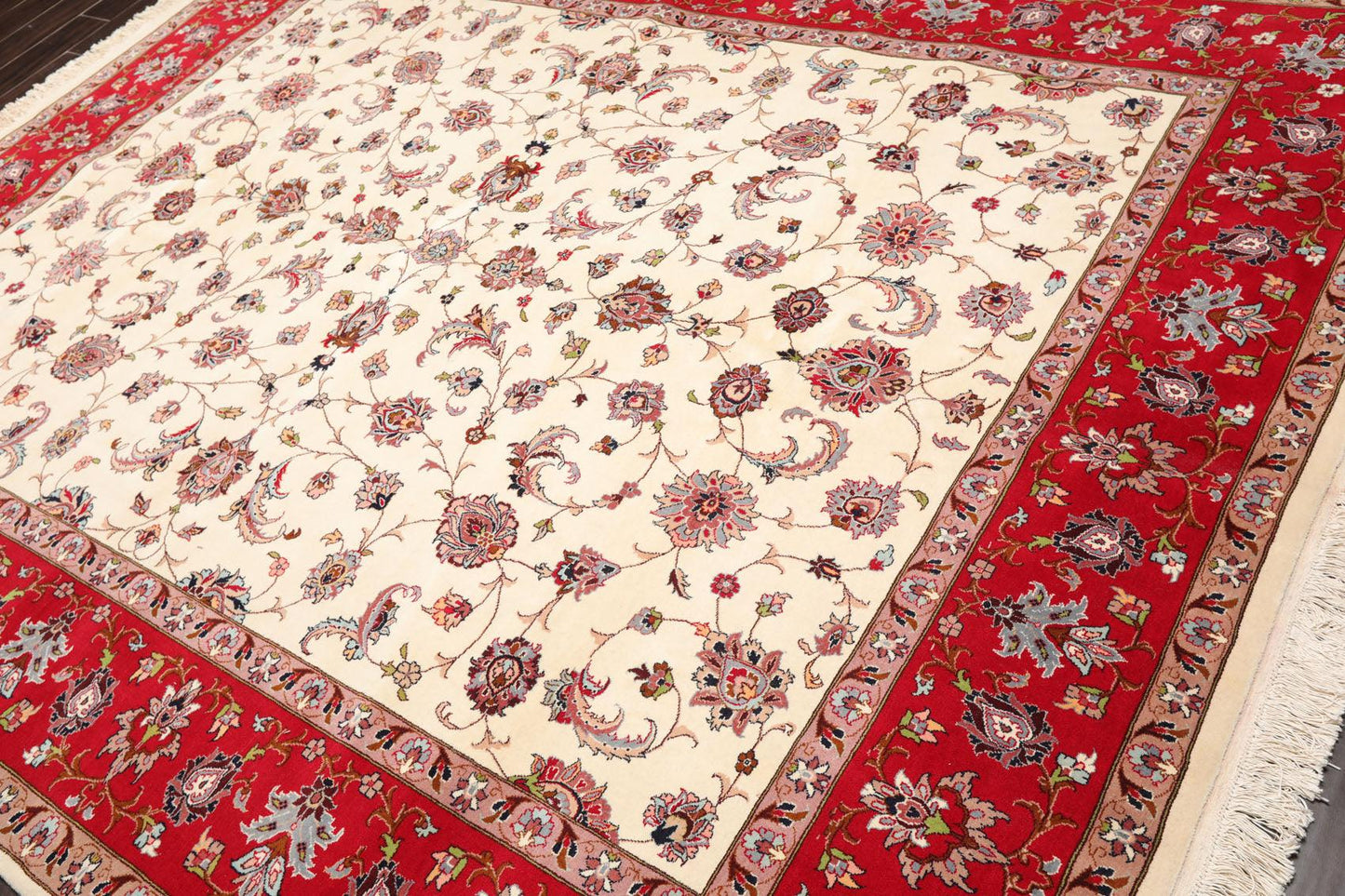 8'2''x 10'4" Hand Knotted 100% Wool 16/18 Pakpersian 300 KPSI Area Rug Ivory Red-2