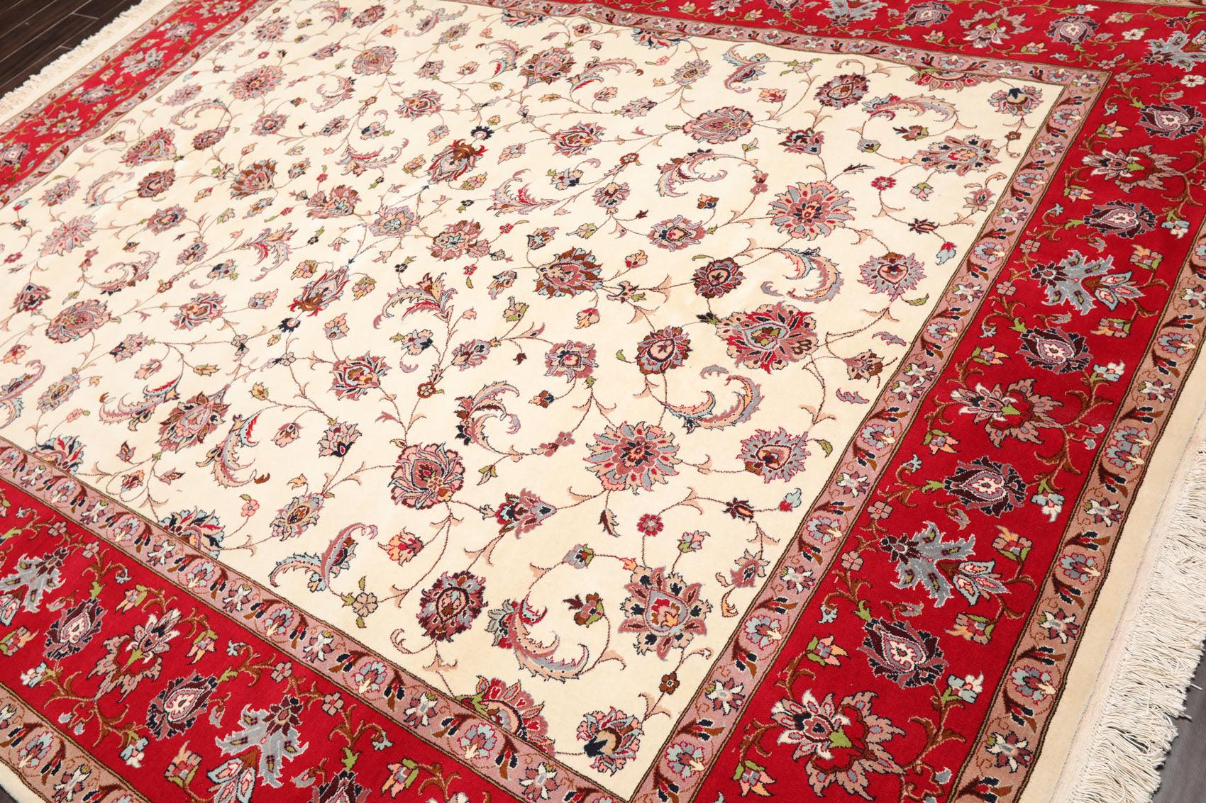 8'2''x 10'4" Hand Knotted 100% Wool 16/18 Pakpersian 300 KPSI Area Rug Ivory Red-2