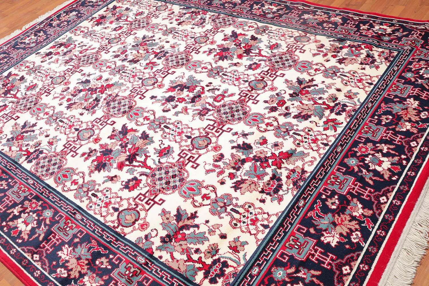 8x10 Cream, Navy Machine Made Polypropylene Traditional Oriental Area Rug-3
