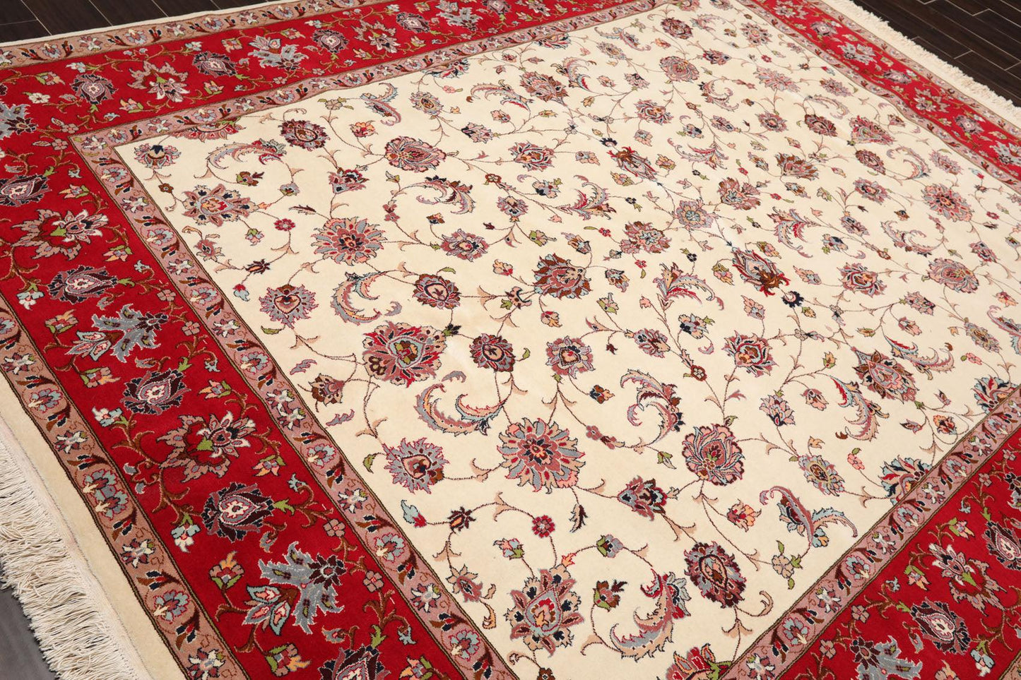 8'2''x 10'4" Hand Knotted 100% Wool 16/18 Pakpersian 300 KPSI Area Rug Ivory Red-3