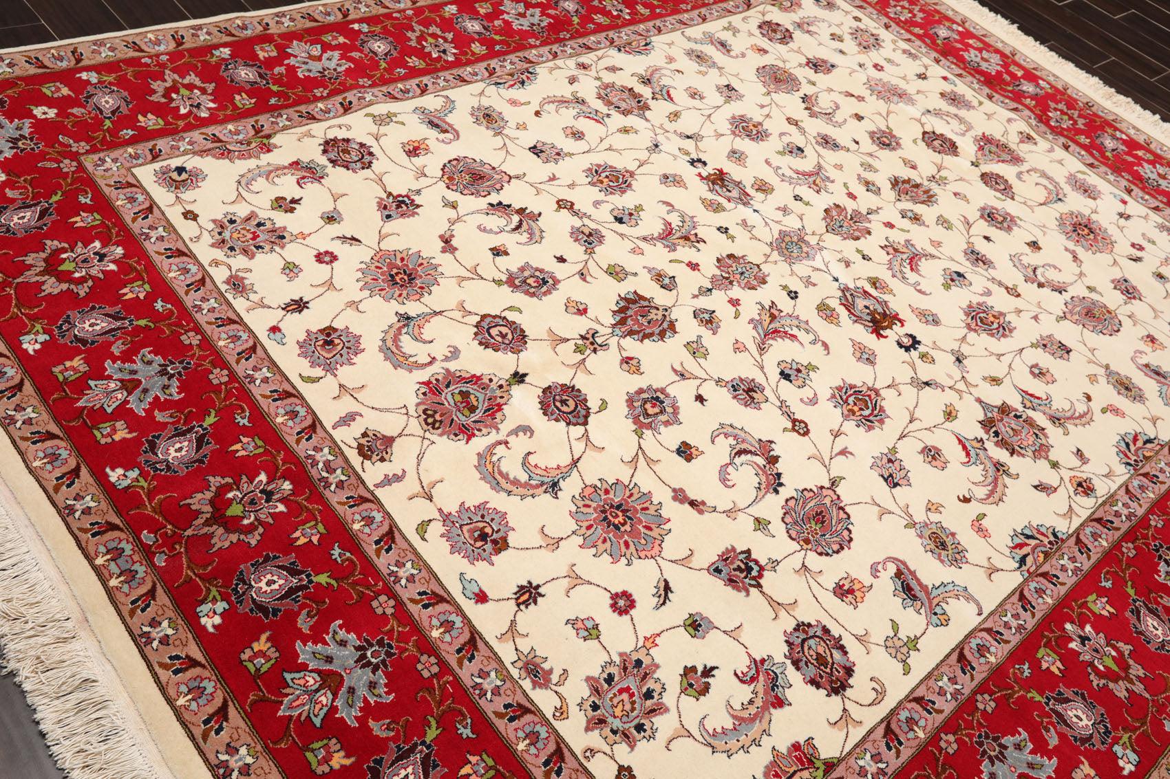 8'2''x 10'4" Hand Knotted 100% Wool 16/18 Pakpersian 300 KPSI Area Rug Ivory Red-3