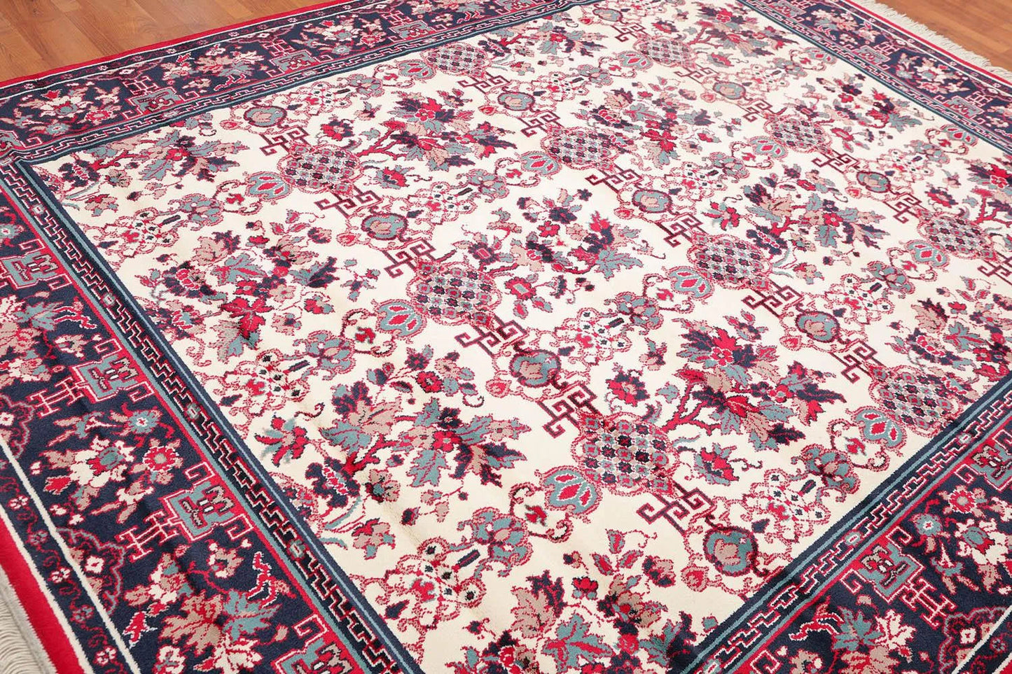 8x10 Cream, Navy Machine Made Polypropylene Traditional Oriental Area Rug-4