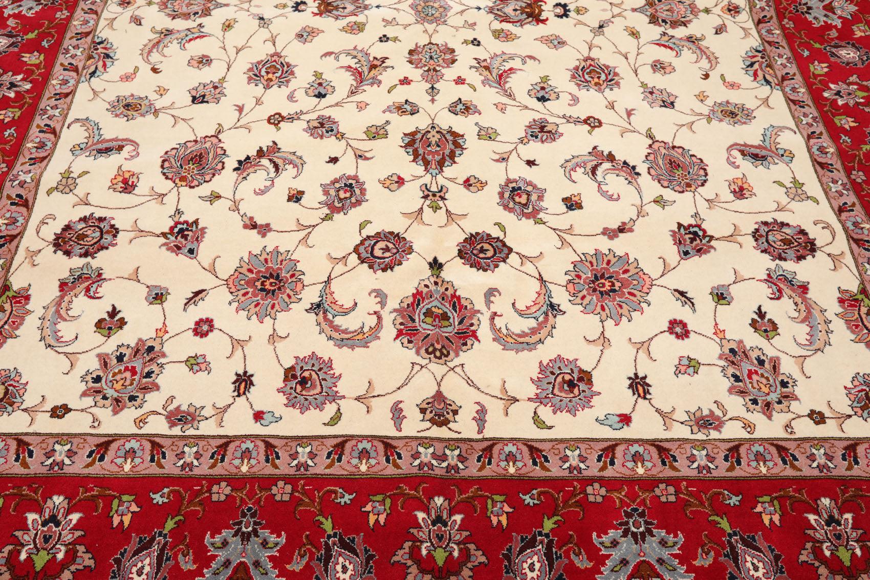 8'2''x 10'4" Hand Knotted 100% Wool 16/18 Pakpersian 300 KPSI Area Rug Ivory Red-4