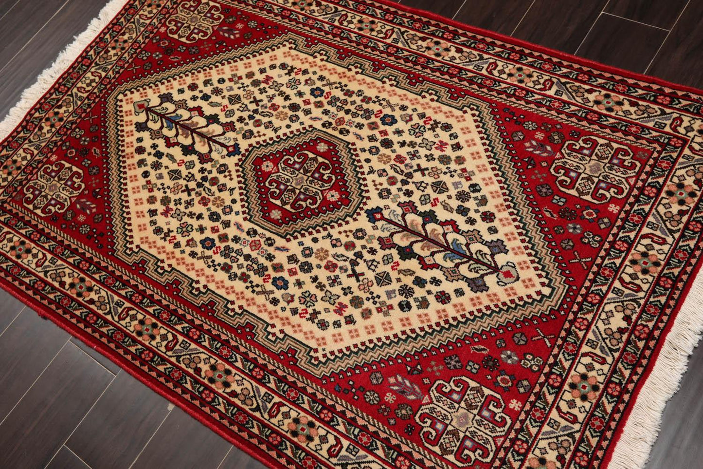 3’5” x 5’1" Vintage Hand Knotted Wool Abadehh 200 KPSI Oriental Area Rug Ivory-1