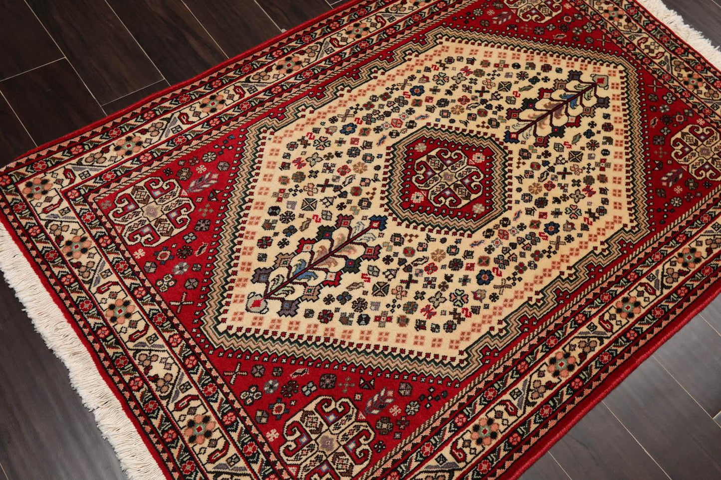 3’5” x 5’1" Vintage Hand Knotted Wool Abadehh 200 KPSI Oriental Area Rug Ivory-2