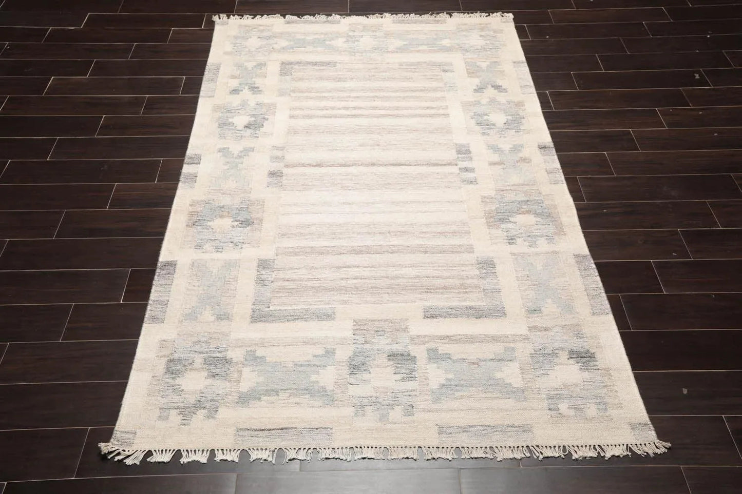 5' x 8' Hand Woven Wool Southwestern Flatweave Kilim Oriental Area Rug Beige-1