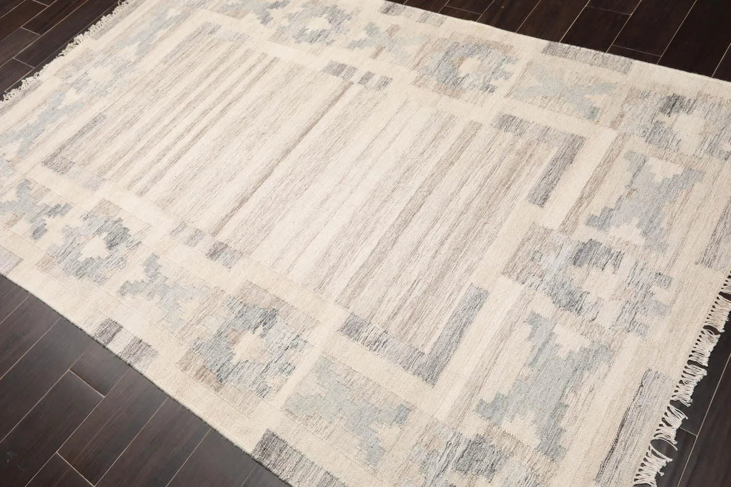 5' x 8' Hand Woven Wool Southwestern Flatweave Kilim Oriental Area Rug Beige-2
