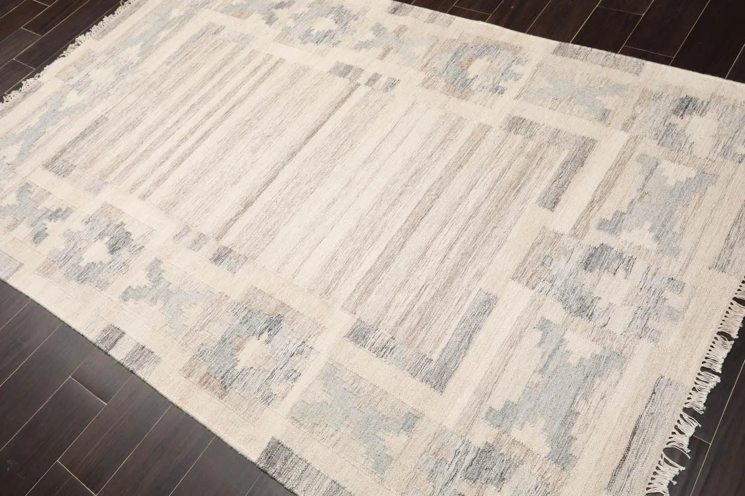 5' x 8' Hand Woven Wool Southwestern Flatweave Kilim Oriental Area Rug Beige-2