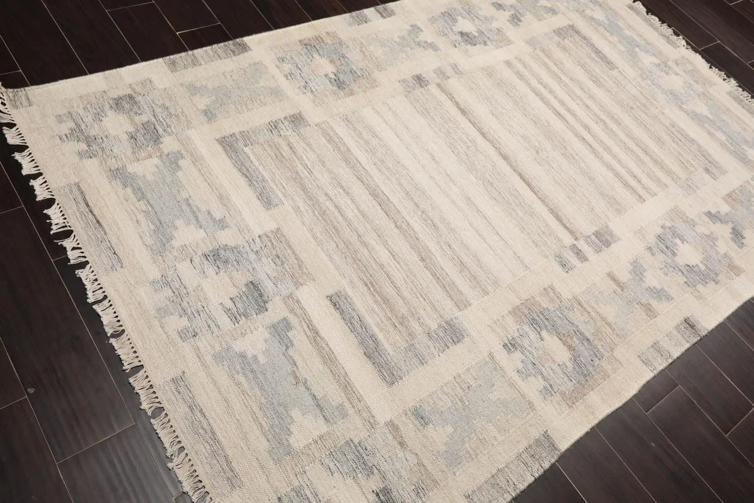 5' x 8' Hand Woven Wool Southwestern Flatweave Kilim Oriental Area Rug Beige-3