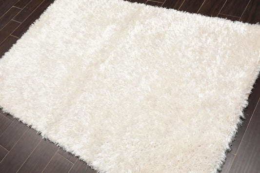 Multi Size White Color Hand Made Polyester Shag Modern & Contemporary Oriental Area Rug-0