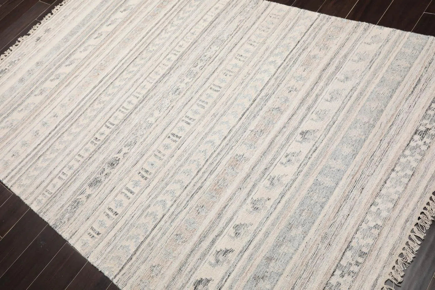 5' x 8' Hand Woven Wool Southwestern Flatweave Kilim Oriental Area Rug Beige-2