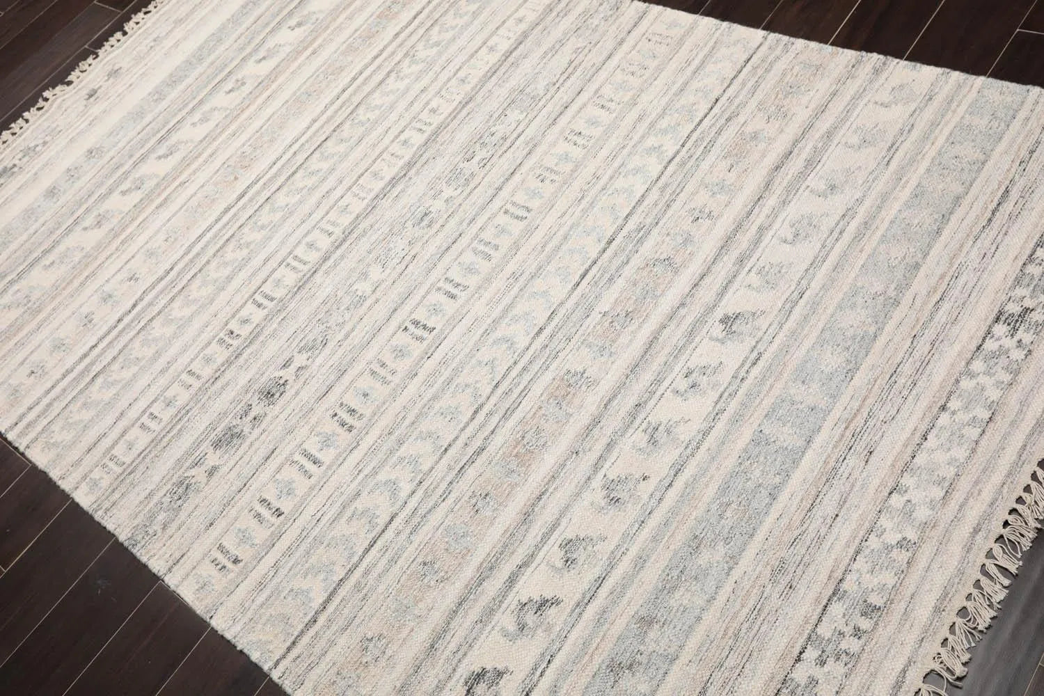 5' x 8' Hand Woven Wool Southwestern Flatweave Kilim Oriental Area Rug Beige-2